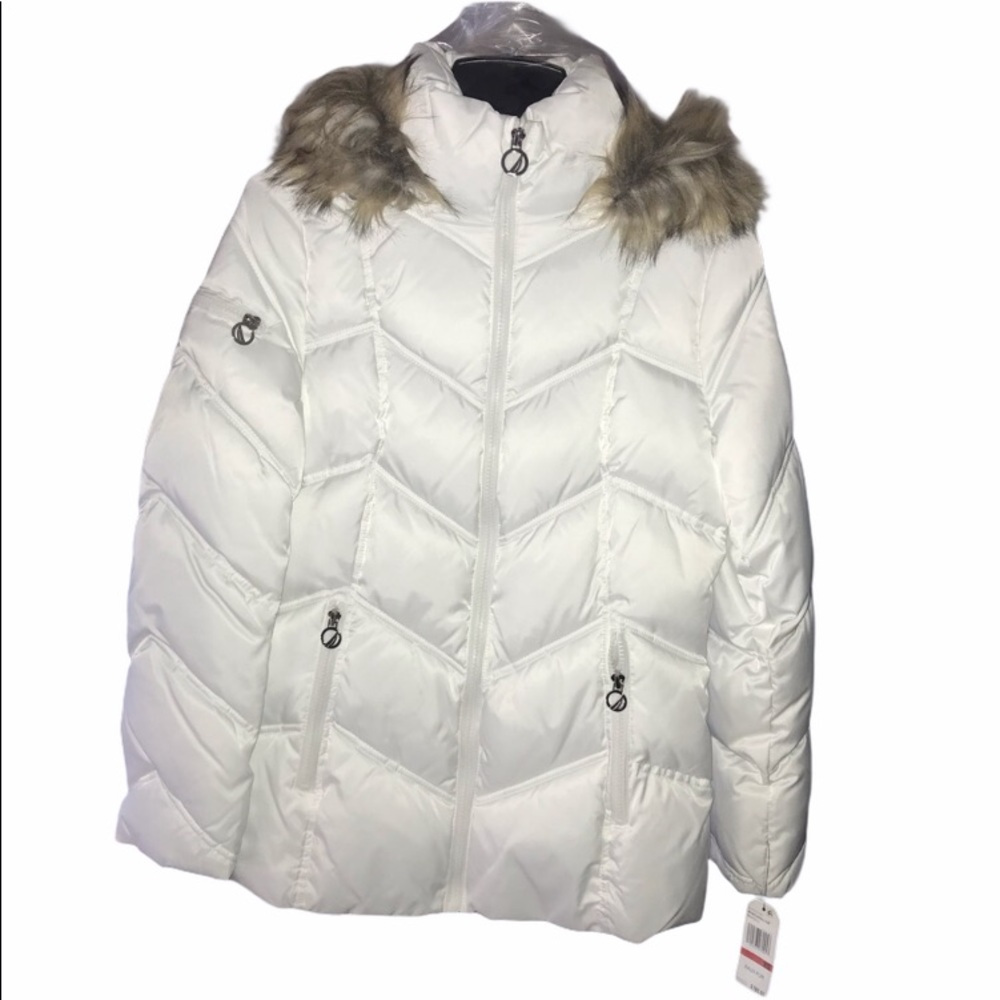 Nautica Faux-fur-trim Hooded Puffer marshmalow,NWT - Picture 3 of 10